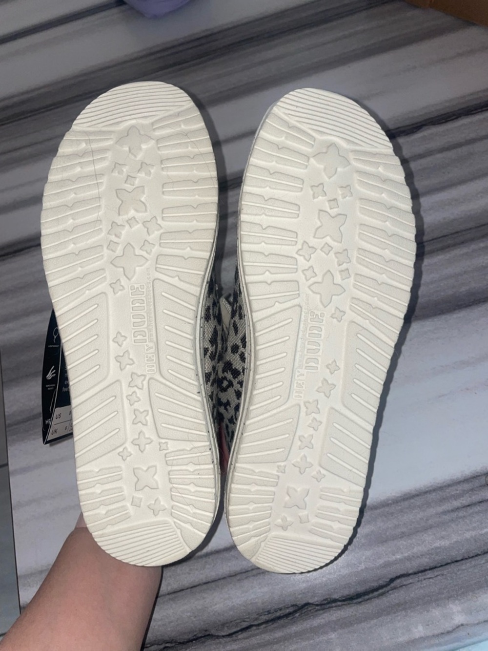Hey Dude Leopard Print Slip-On Moccasins in Gray and Cream - Picture 4 of 4